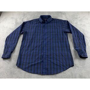 Beverly Hills Polo Club Mens 2XLT Navy‎ Blue Black Buffalo Check Button Up Shirt